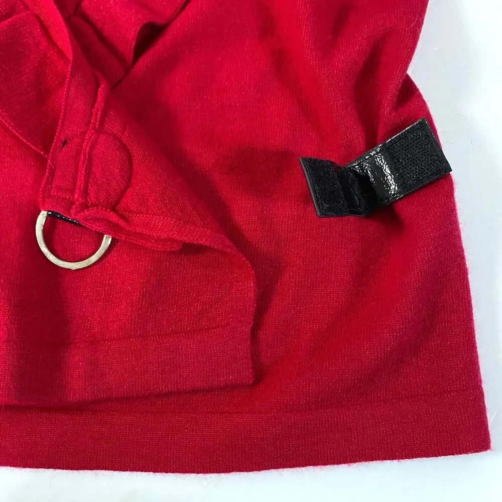 Elena Solano Merino Wool Wrap Sweater Womens Small Red Ruffled Neckline Flaw